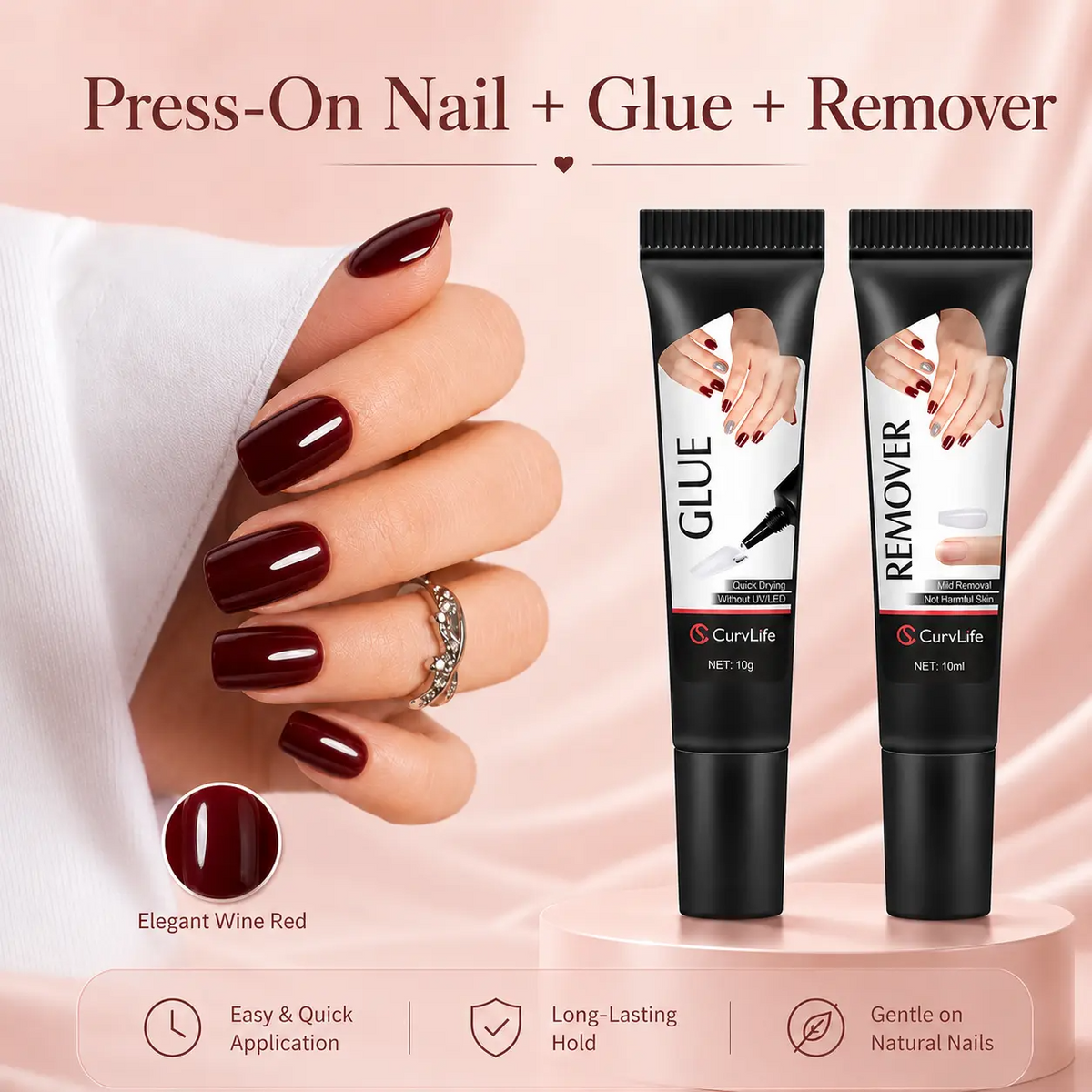 Semi-Solid Nail Glue & Remover Kit – Quick-Dry, No UV Lamp, Long-Lasting for Press-On Nails