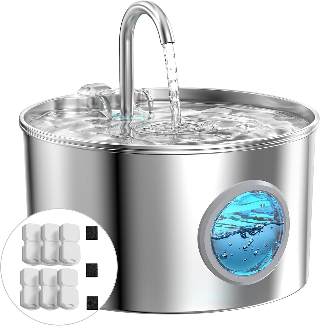 Cat Water Fountain Stainless Steel: 74oz/2.2L Cat Fountain for Drinking - Pet Water Fountain for Cats Inside