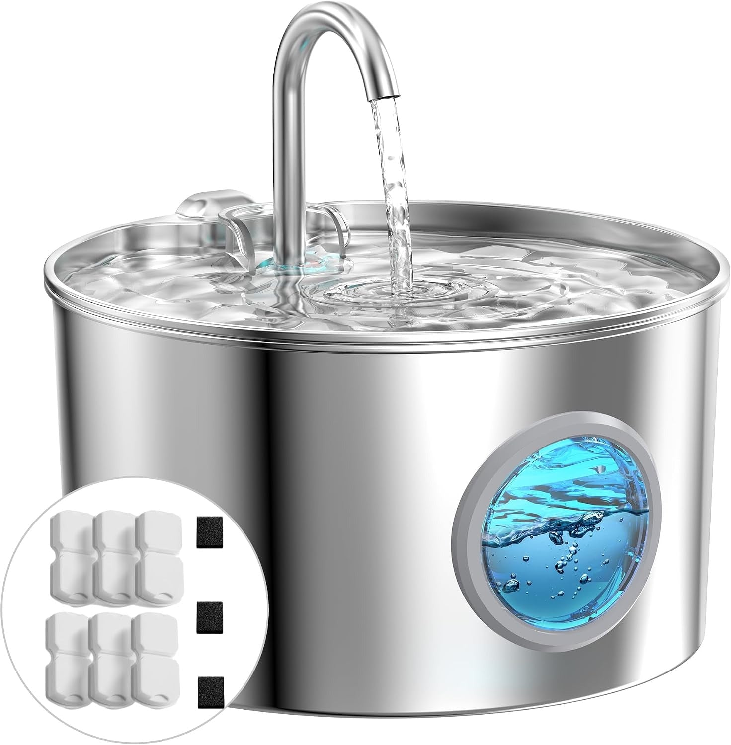 Cat Water Fountain Stainless Steel: 74oz/2.2L Cat Fountain for Drinking - Pet Water Fountain for Cats Inside