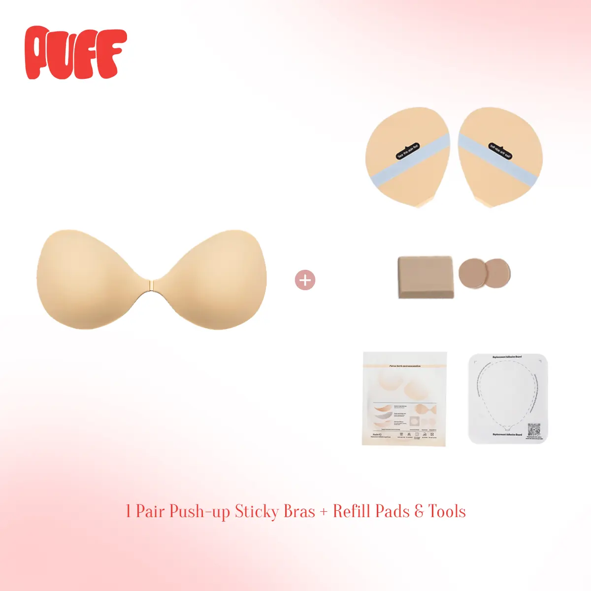 PUFF Sticky Bra | Invisible Push-Up Silicone Adhesive Bra, Waterproof & Reusable, A–DD Cup for Women