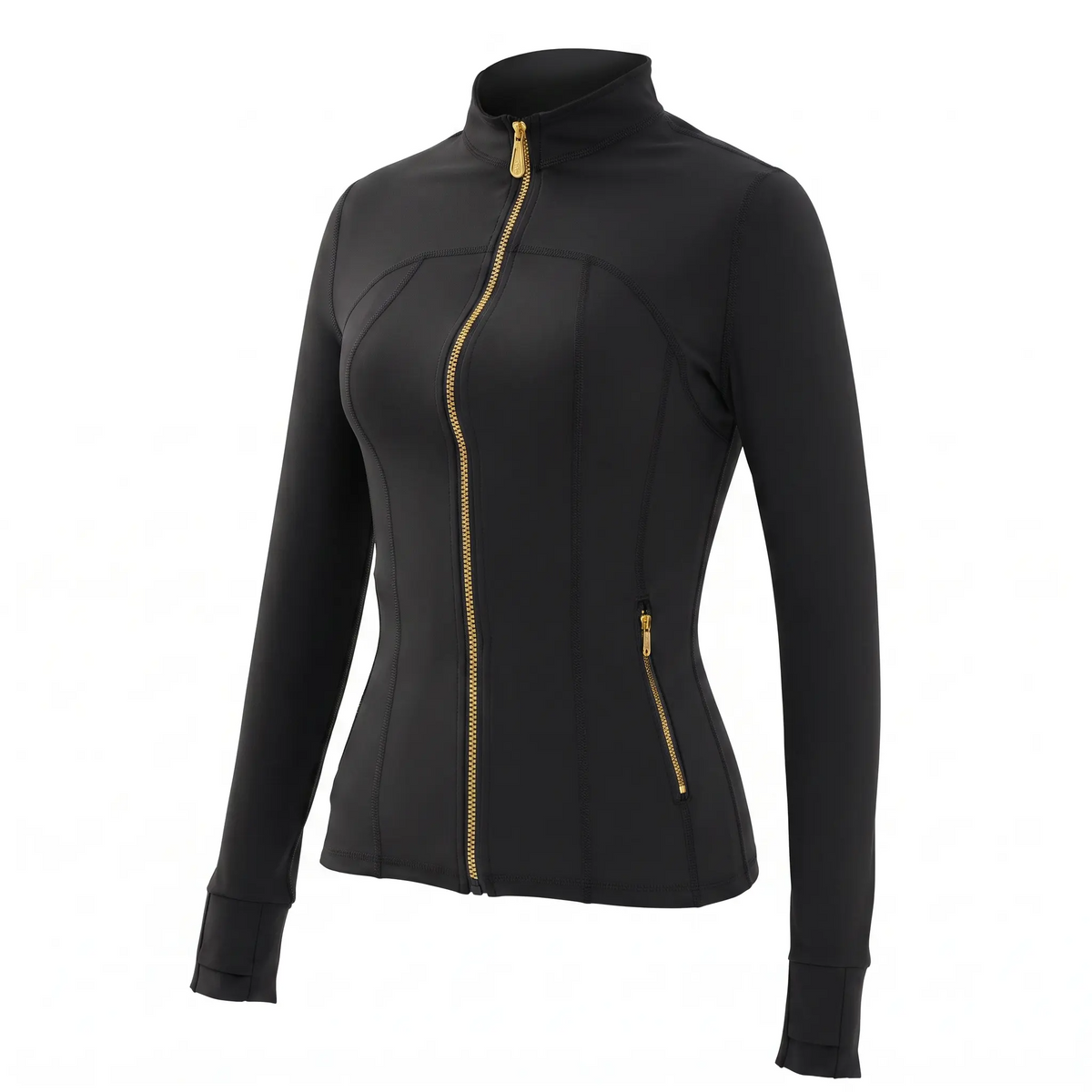 Women's Sporty Tracksuit Set – Gold Zipper Jacket & Yoga Leggings | Soft Brushed Casual Activewear