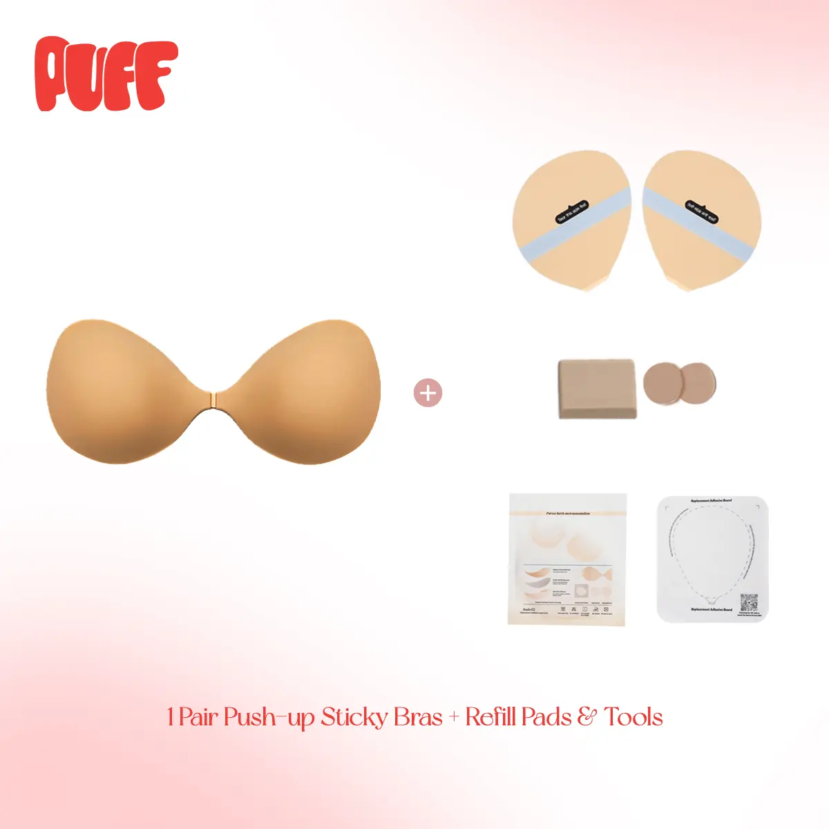 PUFF Sticky Bra | Invisible Push-Up Silicone Adhesive Bra, Waterproof & Reusable, A–DD Cup for Women