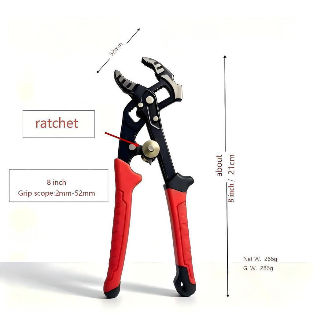 8-Inch Ratchet Pliers | 2mm-52mm Grip | Non-Slip Handle