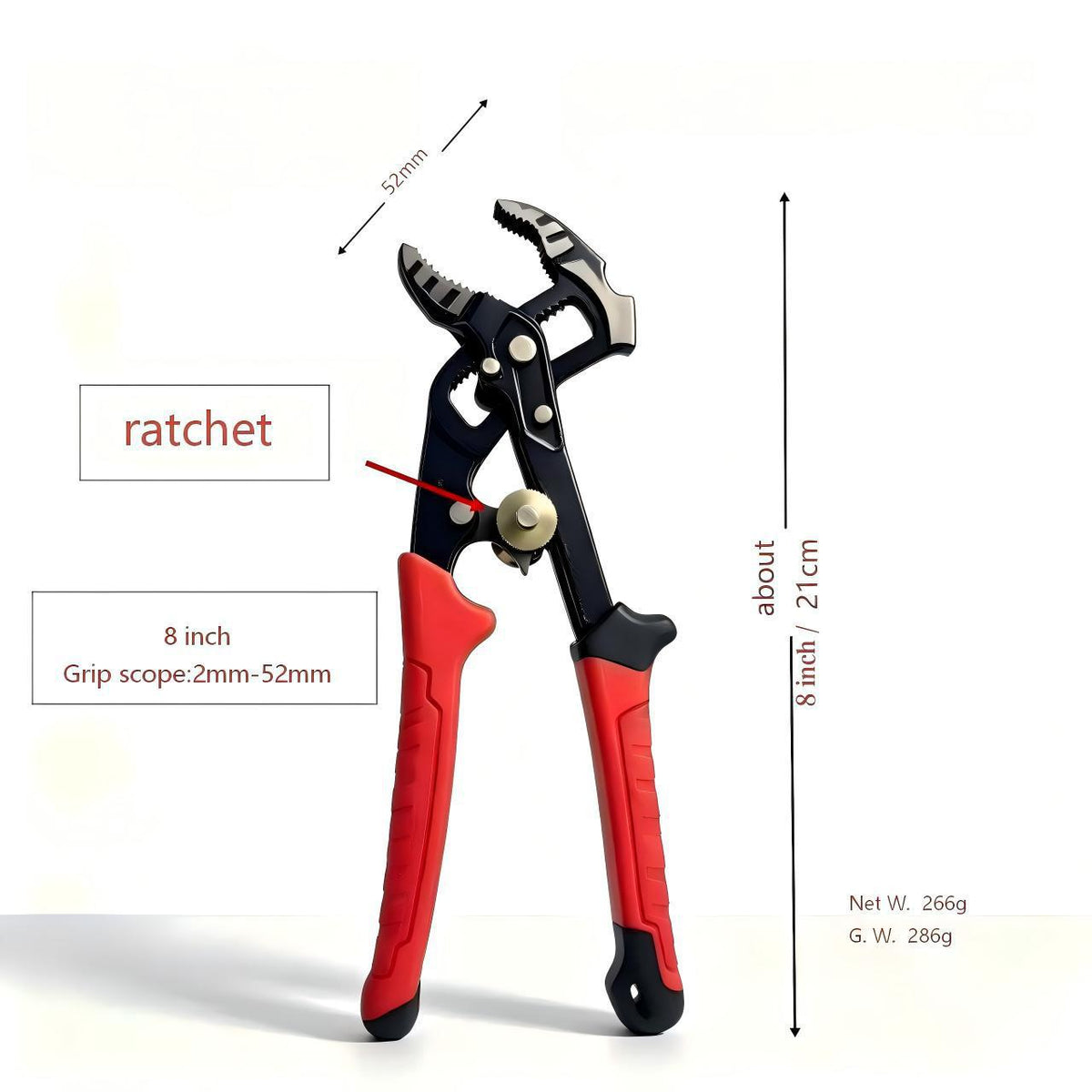 8-Inch Ratchet Pliers | 2mm-52mm Grip | Non-Slip Handle
