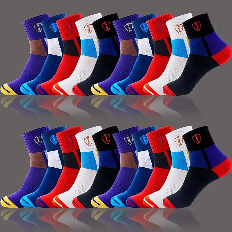 Men's Color-Block Sport Socks | Breathable Mid-Calf | 5, 10 or 20 Pairs