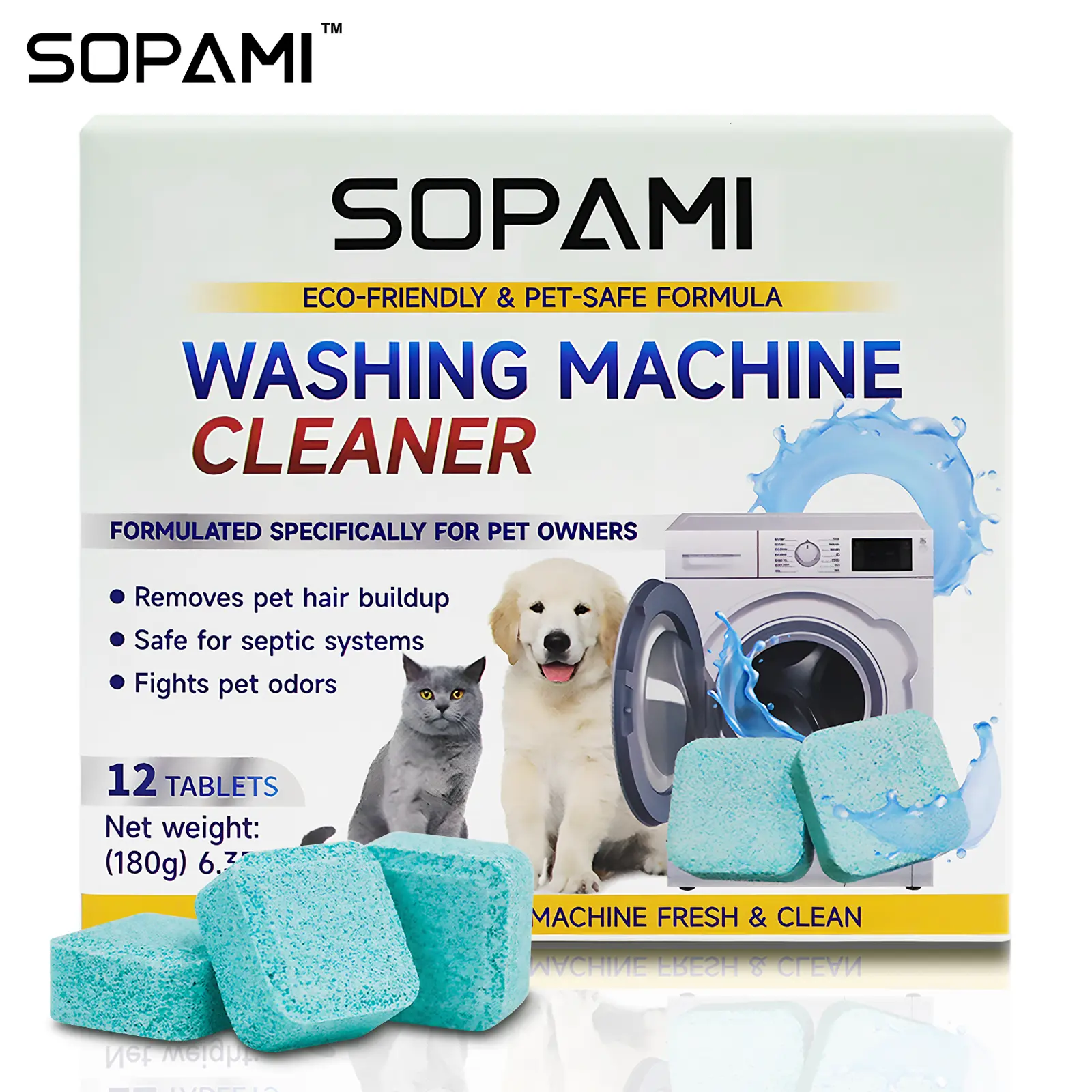 SOPAMI Washing Machine Cleaner Tablets | Eco-Friendly, Pet-Safe Deep Clean & Odor Eliminator