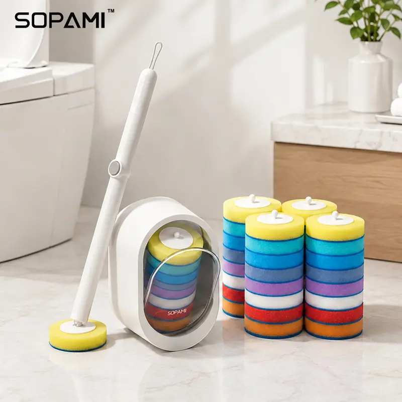 Disposable Toilet Scrubber Kit – No-Touch Rotating Brush with Refill Heads & Holder