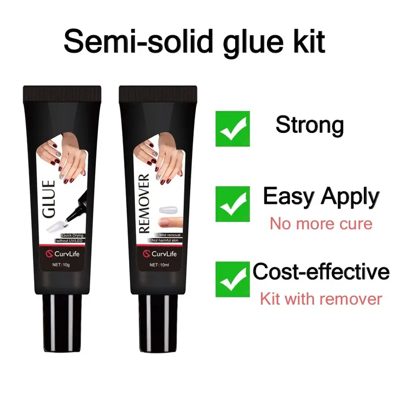 Semi-Solid Nail Glue & Remover Kit – Quick-Dry, No UV Lamp, Long-Lasting for Press-On Nails