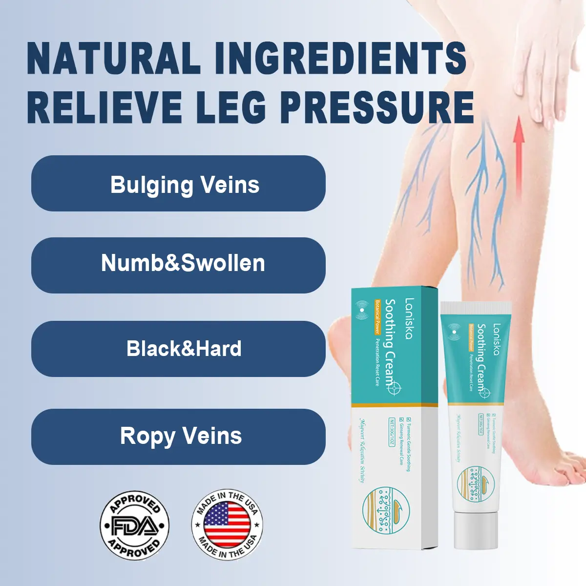 Leg Relief Herbal Cream – Soothing Varicose Vein & Tired Leg Massage Lotion