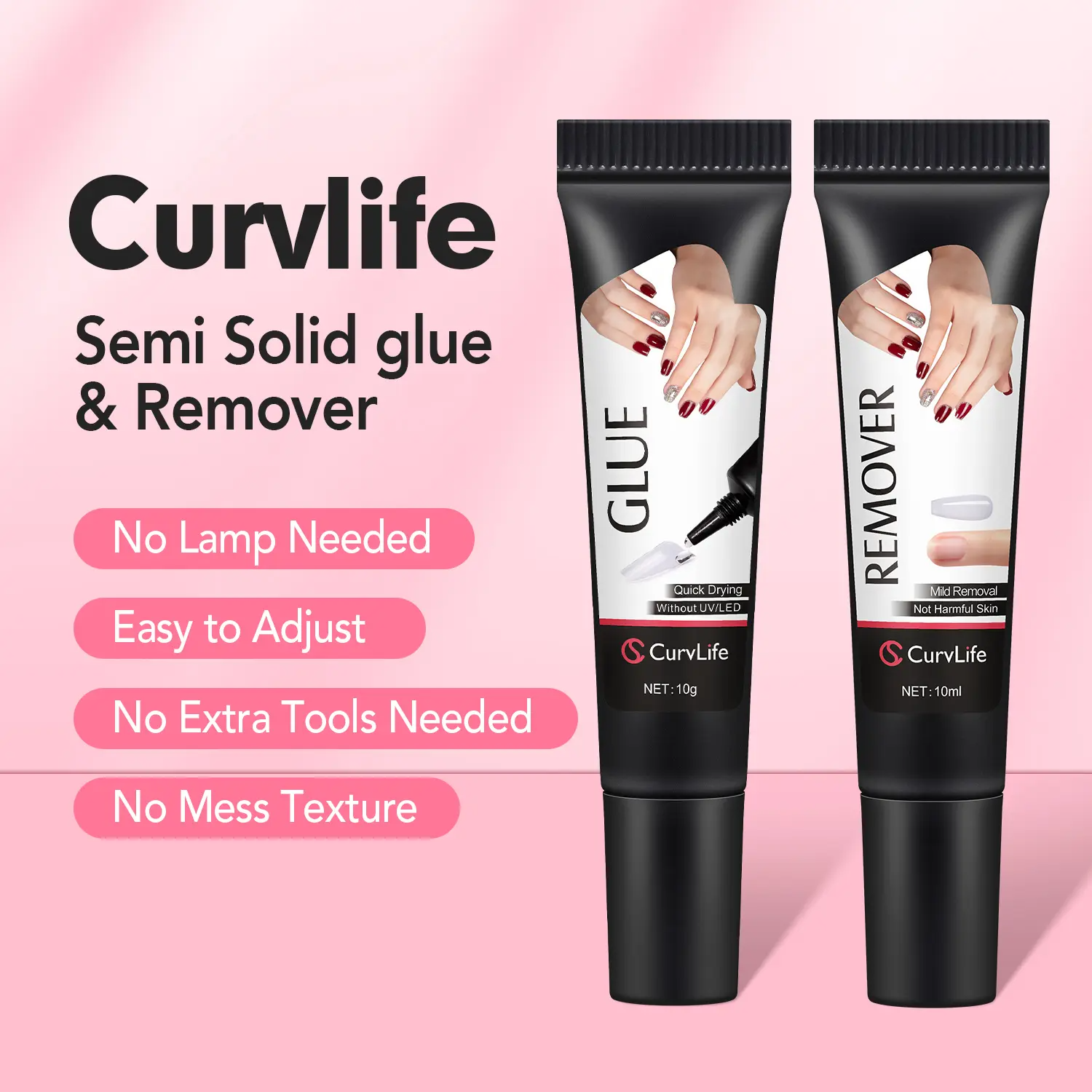 Semi-Solid Nail Glue & Remover Kit – Quick-Dry, No UV Lamp, Long-Lasting for Press-On Nails