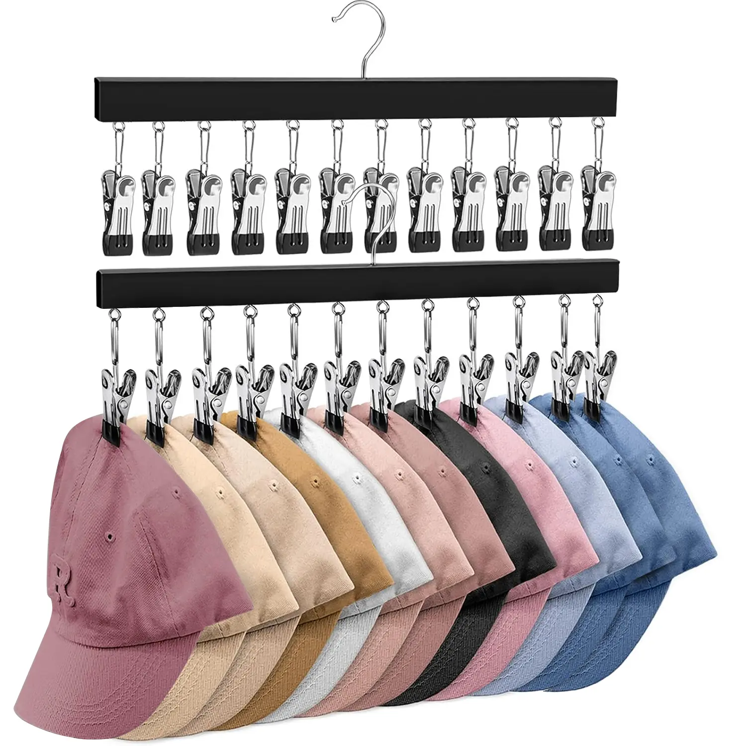 Wooden Hat Organizer with Steel Clips – Multi-Pack Closet Storage