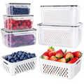 5-Piece Airtight Fruit & Vegetable Storage Containers for Fridge | BPA-Free with Removable Colander, Stackable Fridge Organizer