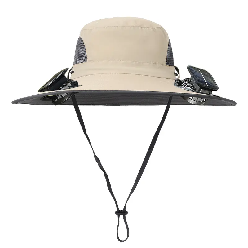 Men's Wireless Solar Fan Hat, Solid Wide Brim Sun Hat with 2 Cooling Fans & USB Charging for Fishing
