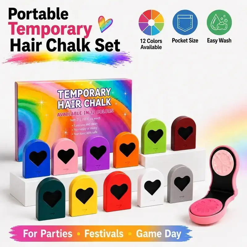 Temporary Hair Chalk Set | 6 or 12 Colors | Easy Wash-Off | Kids Safe