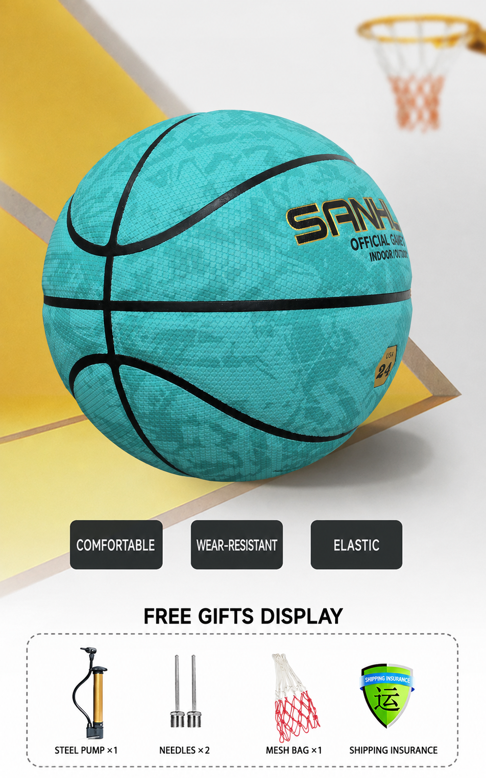 Sanhuan Basketball – Non-Slip, Wear-Resistant | Sizes 5, 6 & 7 | Indoor & Outdoor
