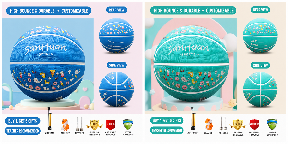 Animal Print Rubber Basketball – Pink, Mint Green & Blue | Size 5 | Kids & Girls