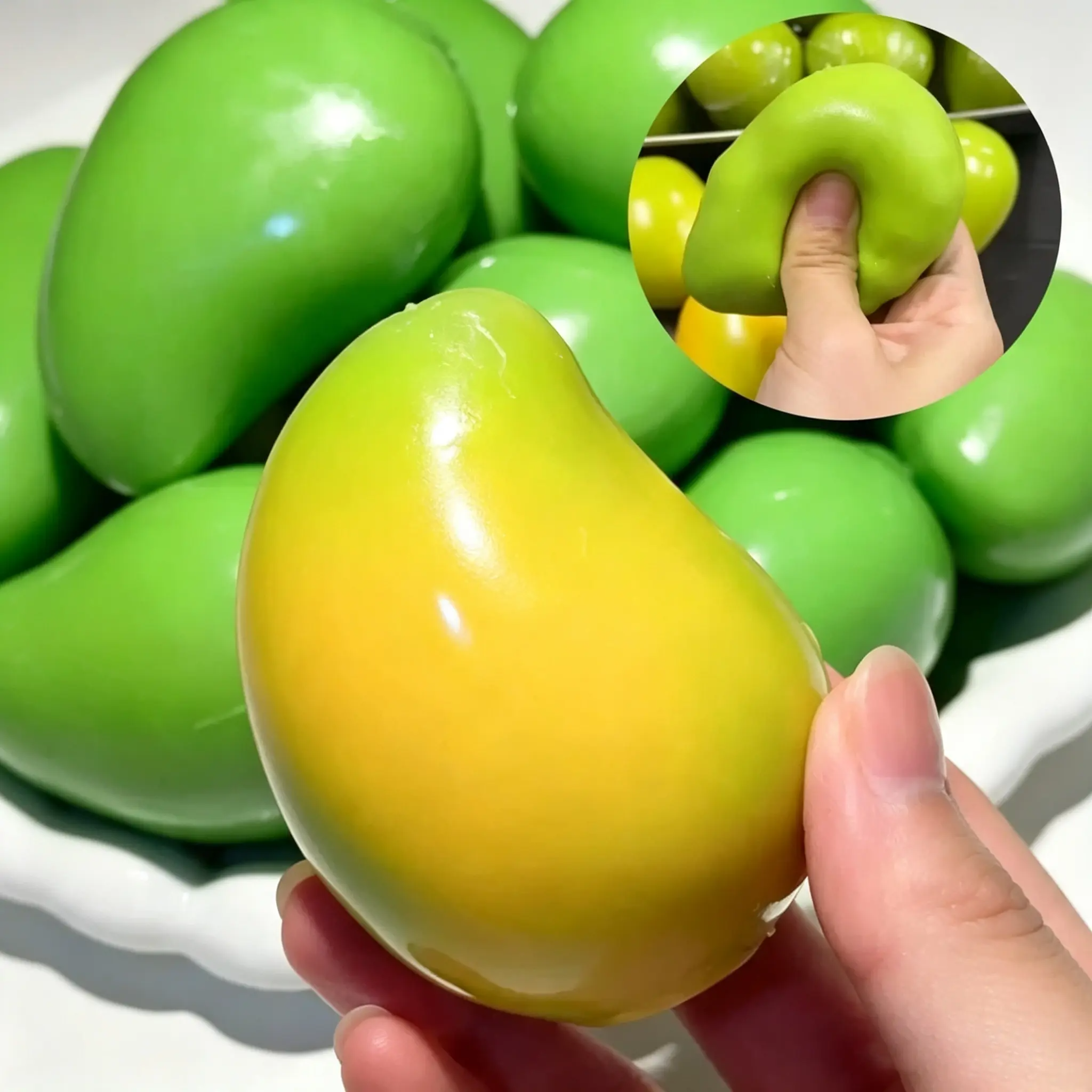 Color Changing Mango Squishy – Heat-Activated ASMR Stress Ball with Crunchy Bead Filling
