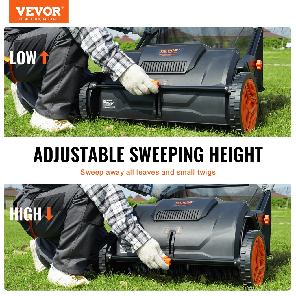 VEVOR Push & Tow-Behind Lawn Sweeper | 21"–52" | 3.5 cu.ft Hopper | Leaf & Grass Collector