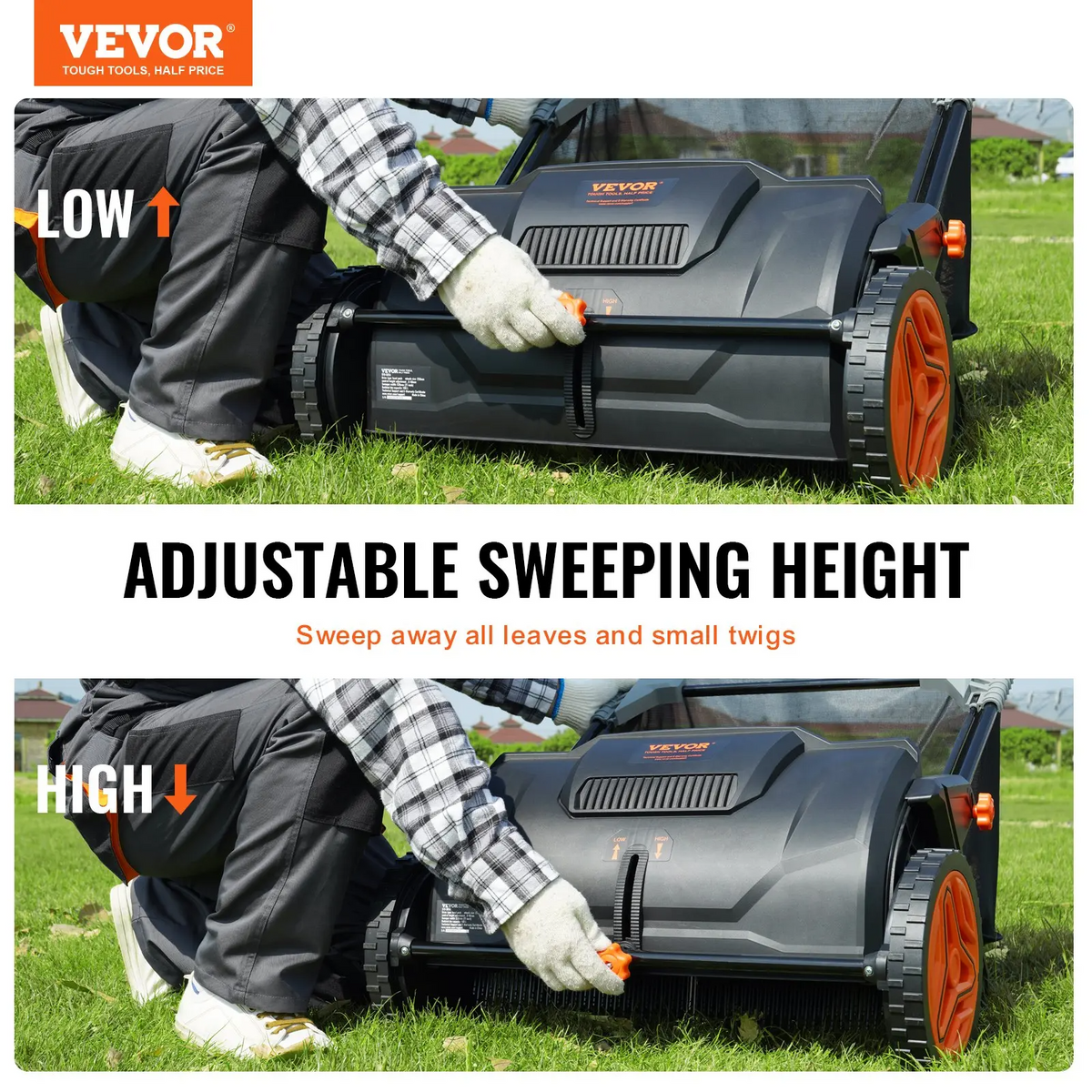 VEVOR Push & Tow-Behind Lawn Sweeper | 21"–52" | 3.5 cu.ft Hopper | Leaf & Grass Collector