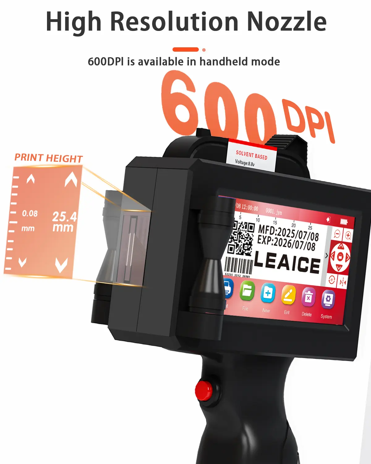 Handheld Inkjet Printer, 1 inch/25.4 mm Print Height Handheld Printer Gun with Quick-Drying Ink Cartridge for Batch Number Date QR Codes Barcodes Labels Logo Printing on Diverse Materials