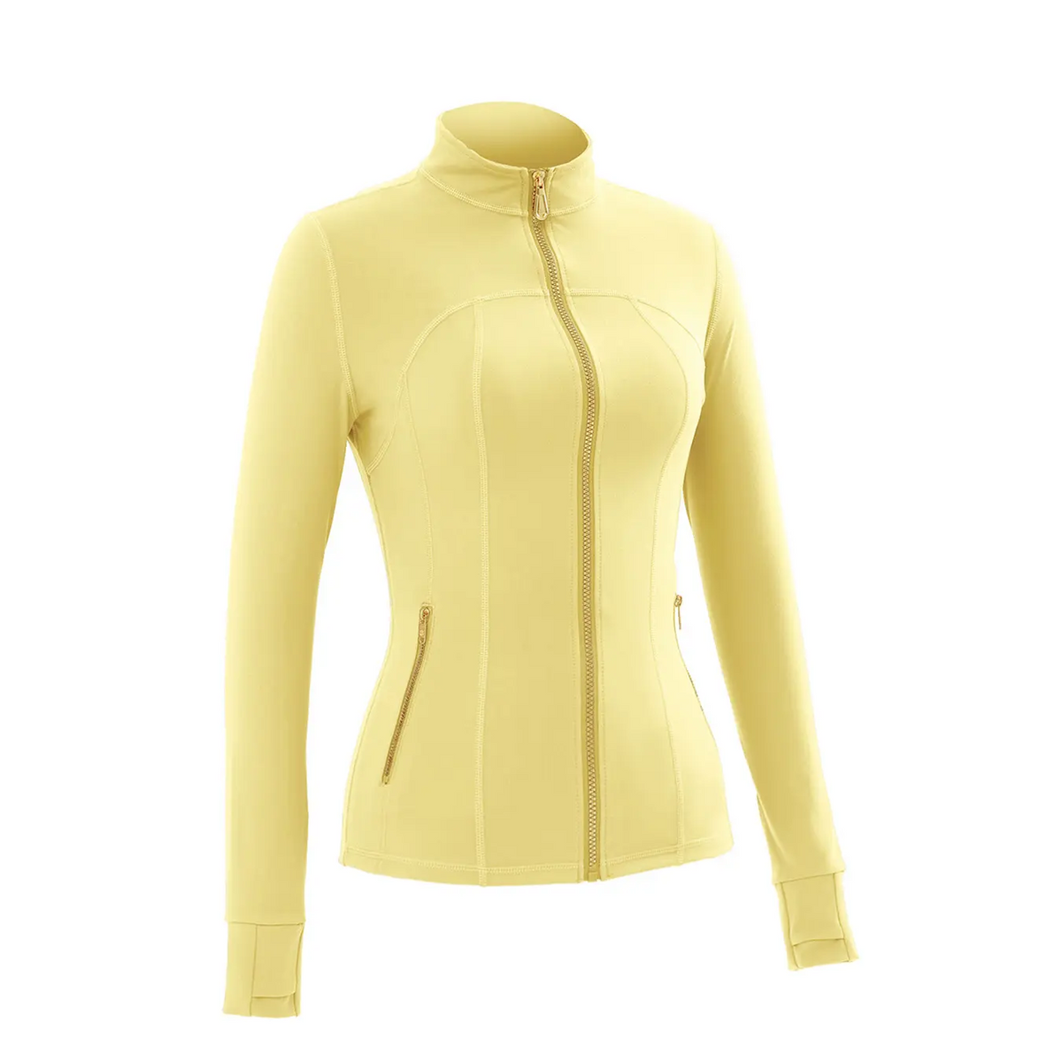 Women's Sporty Tracksuit Set – Gold Zipper Jacket & Yoga Leggings | Soft Brushed Casual Activewear