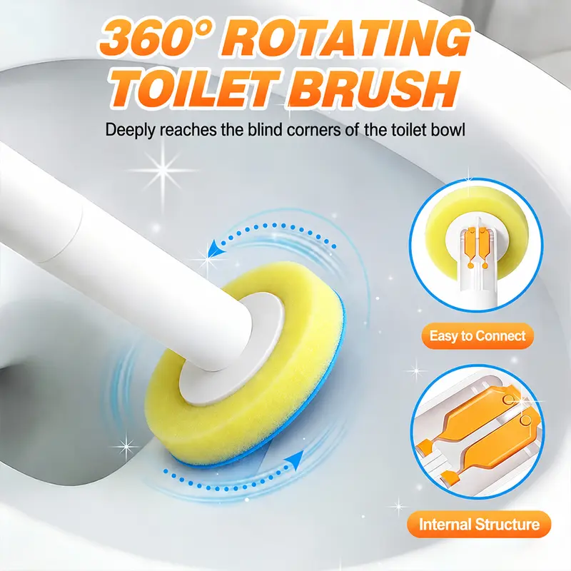 Disposable Toilet Scrubber Kit – No-Touch Rotating Brush with Refill Heads & Holder
