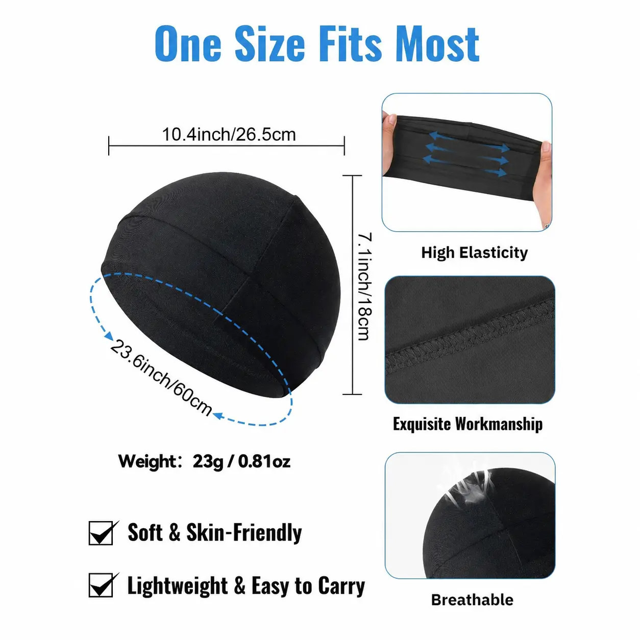 Fitted Nylon Skull Cap Beanie for Men & Women | Breathable All-Season Sport Hat (2-Pack or 3-Pack)