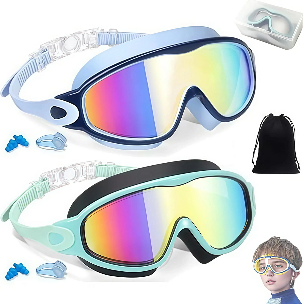 2 Pack Kids Swim Goggles for 3-15+ UV Protection Anti-Fog High Definition