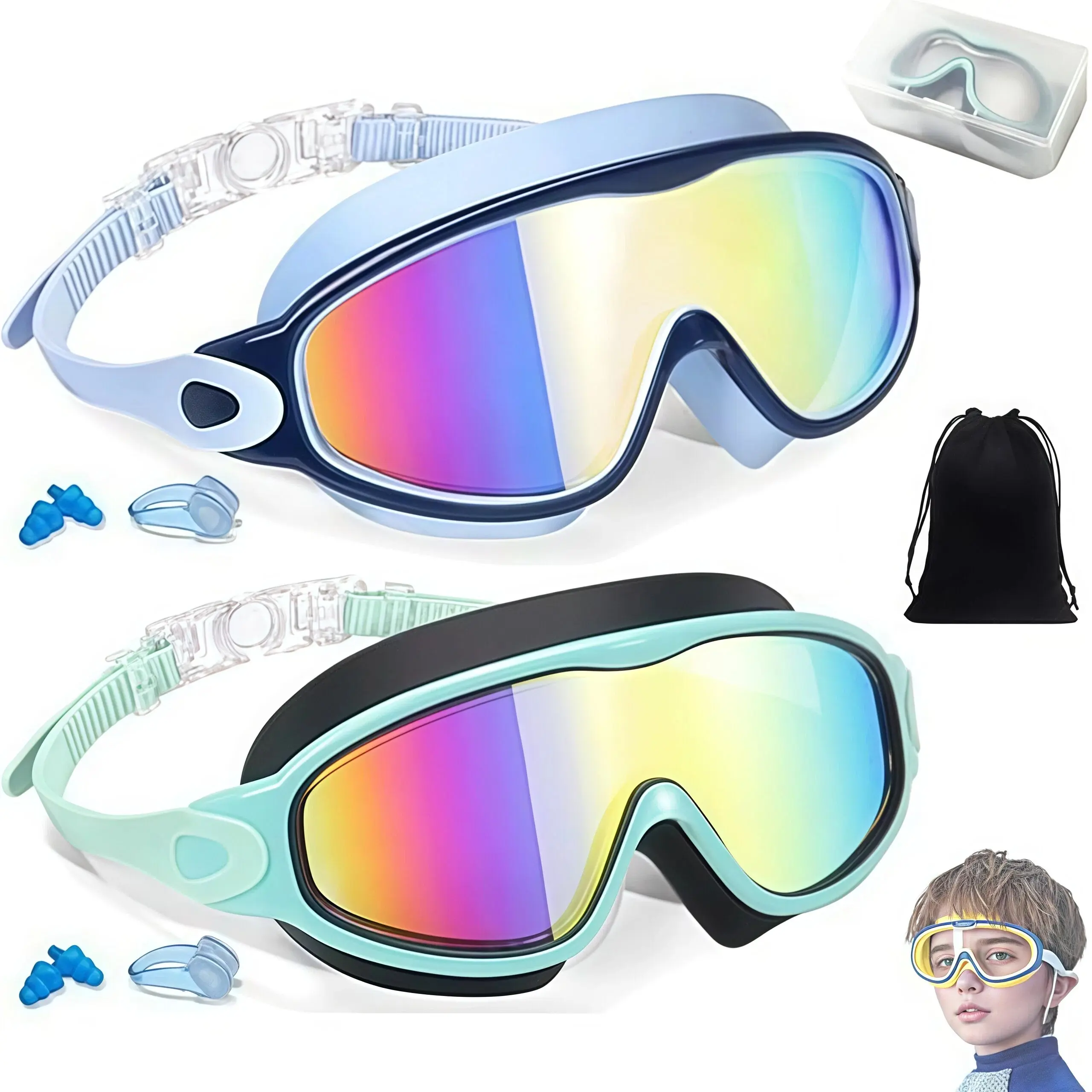 2 Pack Kids Swim Goggles for 3-15+ UV Protection Anti-Fog High Definition