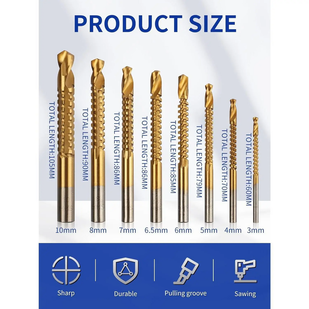 8 Pack Titanium GJANSH Coated HSS Twist Drill Bits