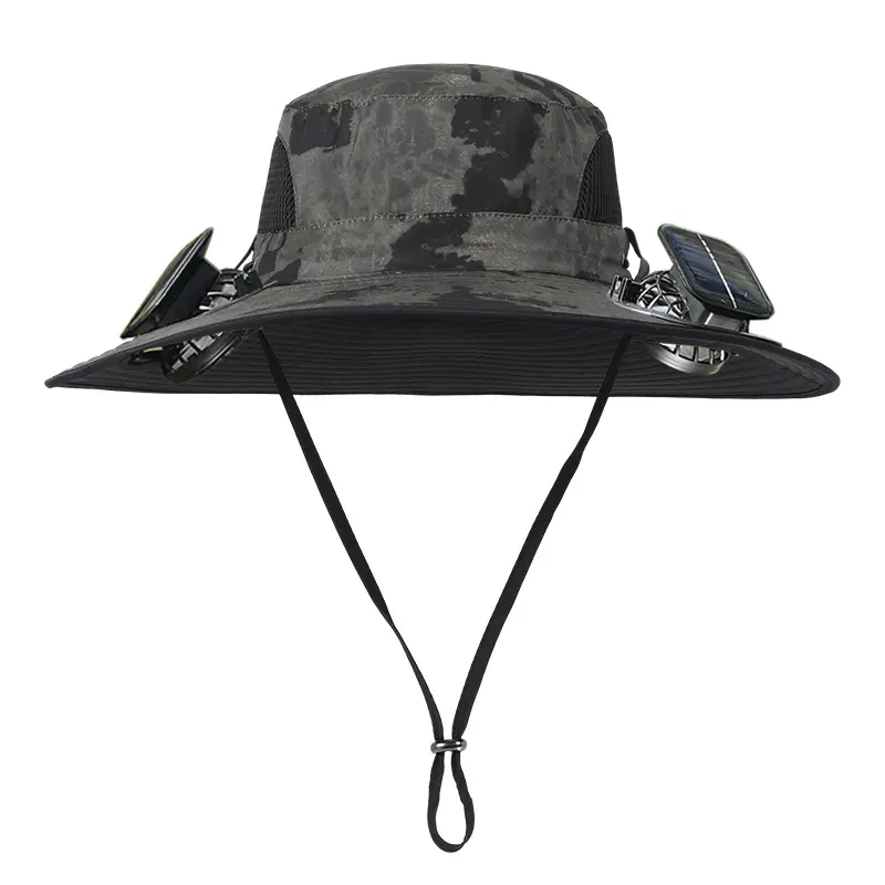 Men's Wireless Solar Fan Hat, Solid Wide Brim Sun Hat with 2 Cooling Fans & USB Charging for Fishing