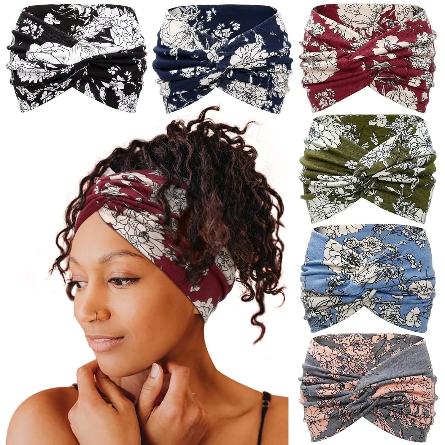 6-Pack Boho Wide Headbands for Women – Stretchy, Non-Slip Yoga & Workout Hair Wraps