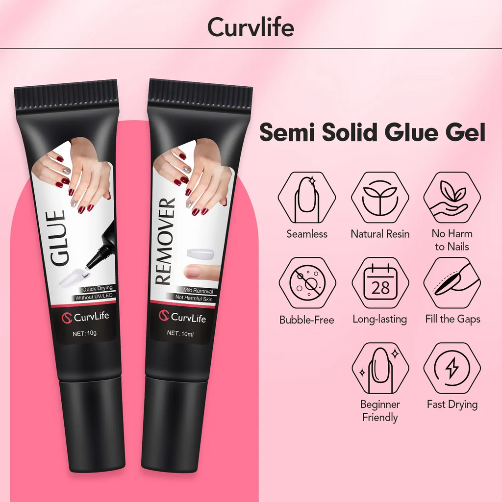 Semi-Solid Nail Glue & Remover Kit – Quick-Dry, No UV Lamp, Long-Lasting for Press-On Nails