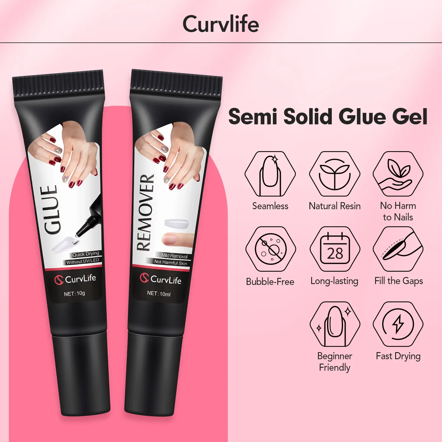 Semi-Solid Nail Glue & Remover Kit – Quick-Dry, No UV Lamp, Long-Lasting for Press-On Nails