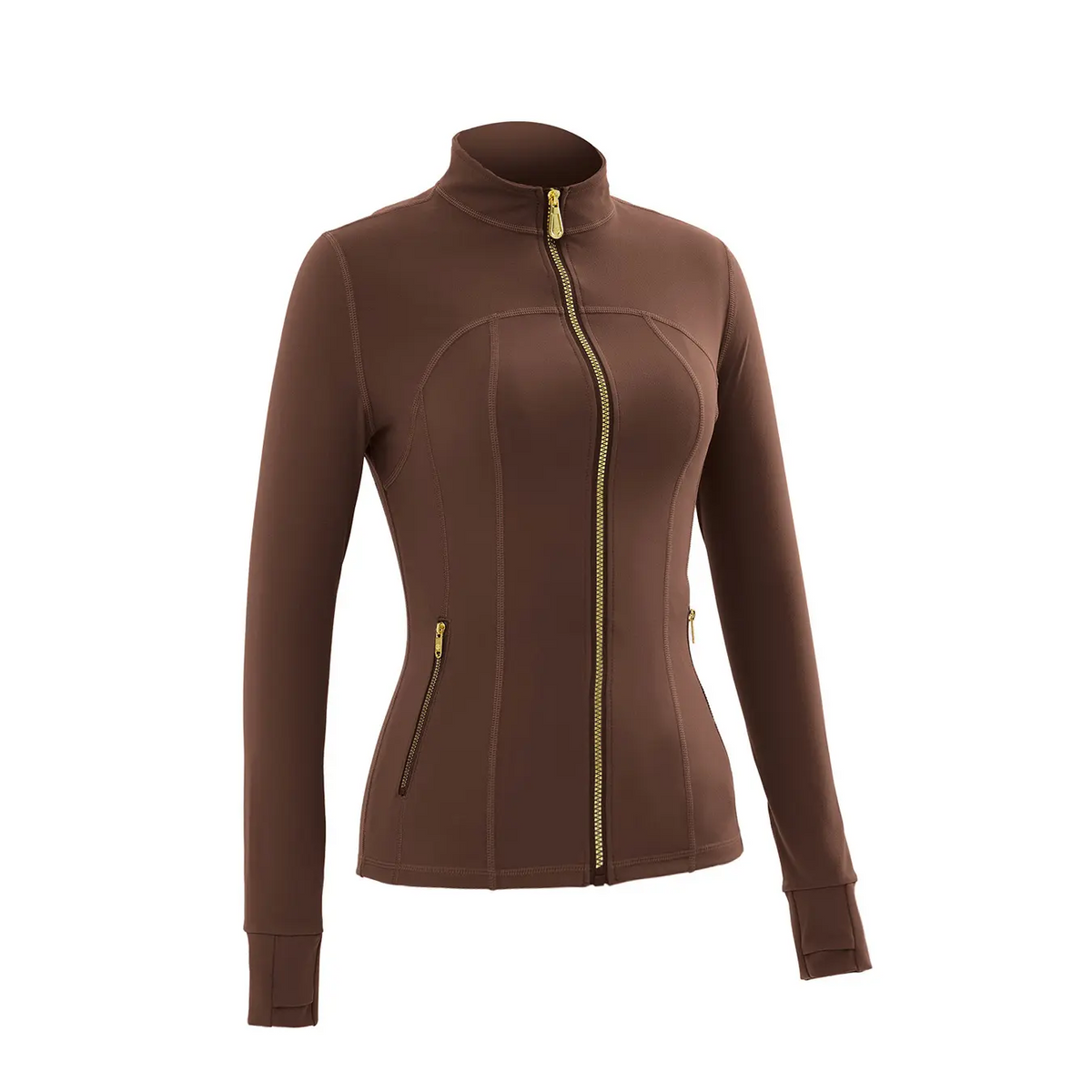 Women's Sporty Tracksuit Set – Gold Zipper Jacket & Yoga Leggings | Soft Brushed Casual Activewear