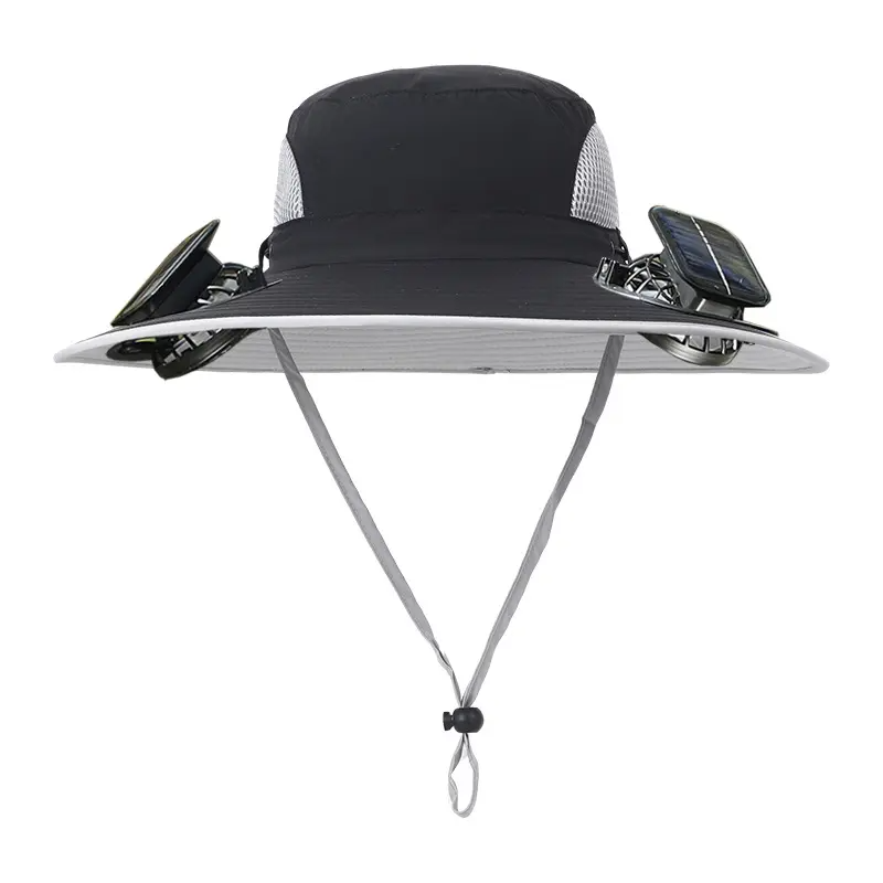 Men's Wireless Solar Fan Hat, Solid Wide Brim Sun Hat with 2 Cooling Fans & USB Charging for Fishing