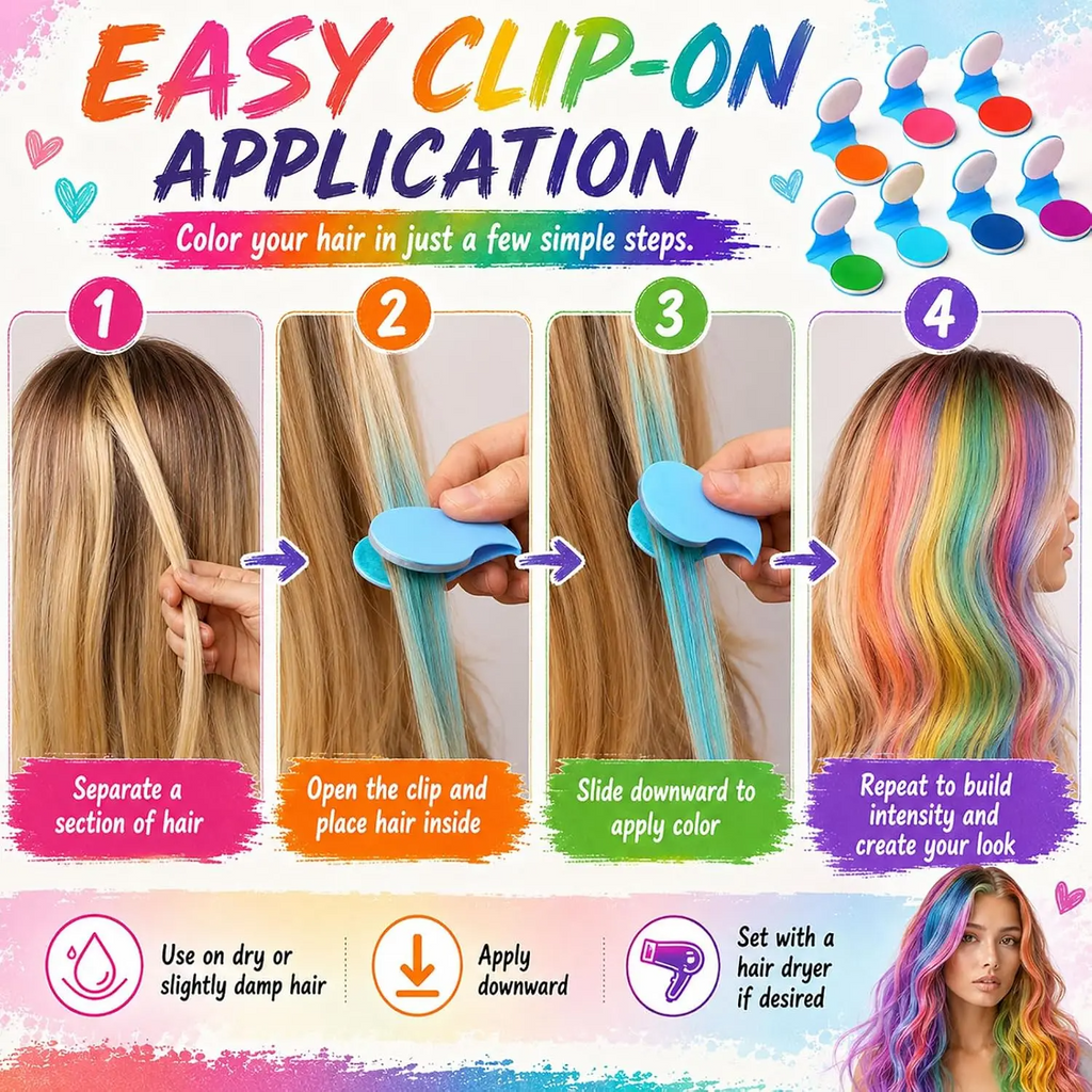 Temporary Hair Chalk Set | 6 or 12 Colors | Easy Wash-Off | Kids Safe