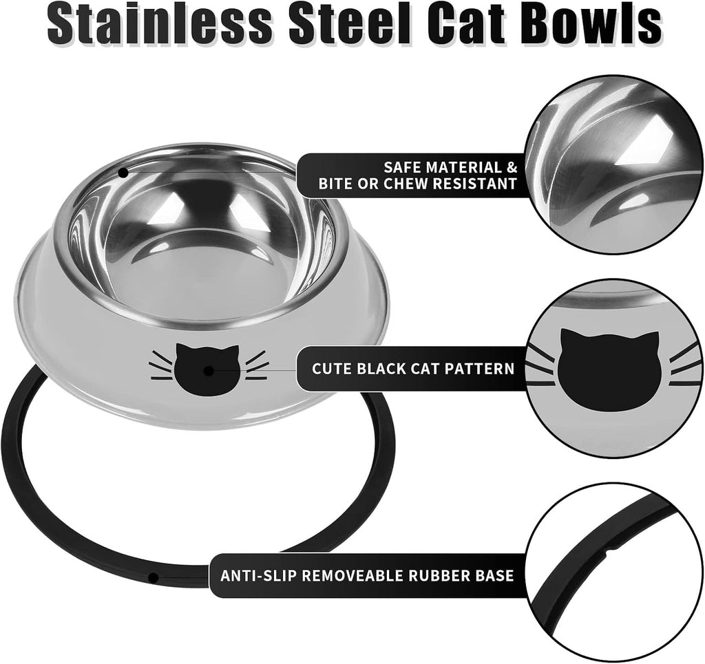 2 Pcs Non-Slip Stainless Steel Small Cat Food Bowls
