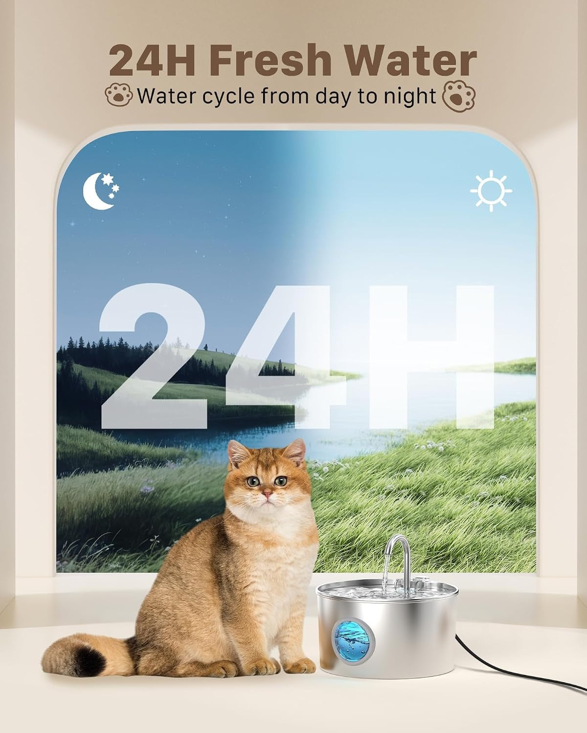 Cat Water Fountain Stainless Steel: 74oz/2.2L Cat Fountain for Drinking - Pet Water Fountain for Cats Inside