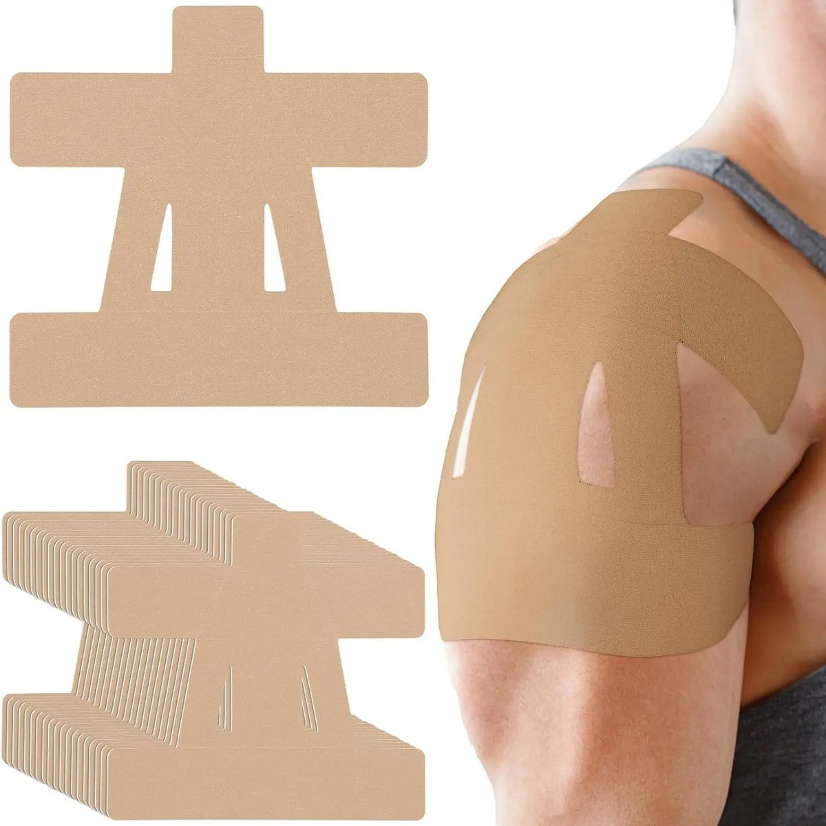 Pre-Cut Shoulder Kinesiology Tape (10, 20 or 30 Strips) – Waterproof Breathable Athletic Support | Latex-Free Pain Relief for Men & Women