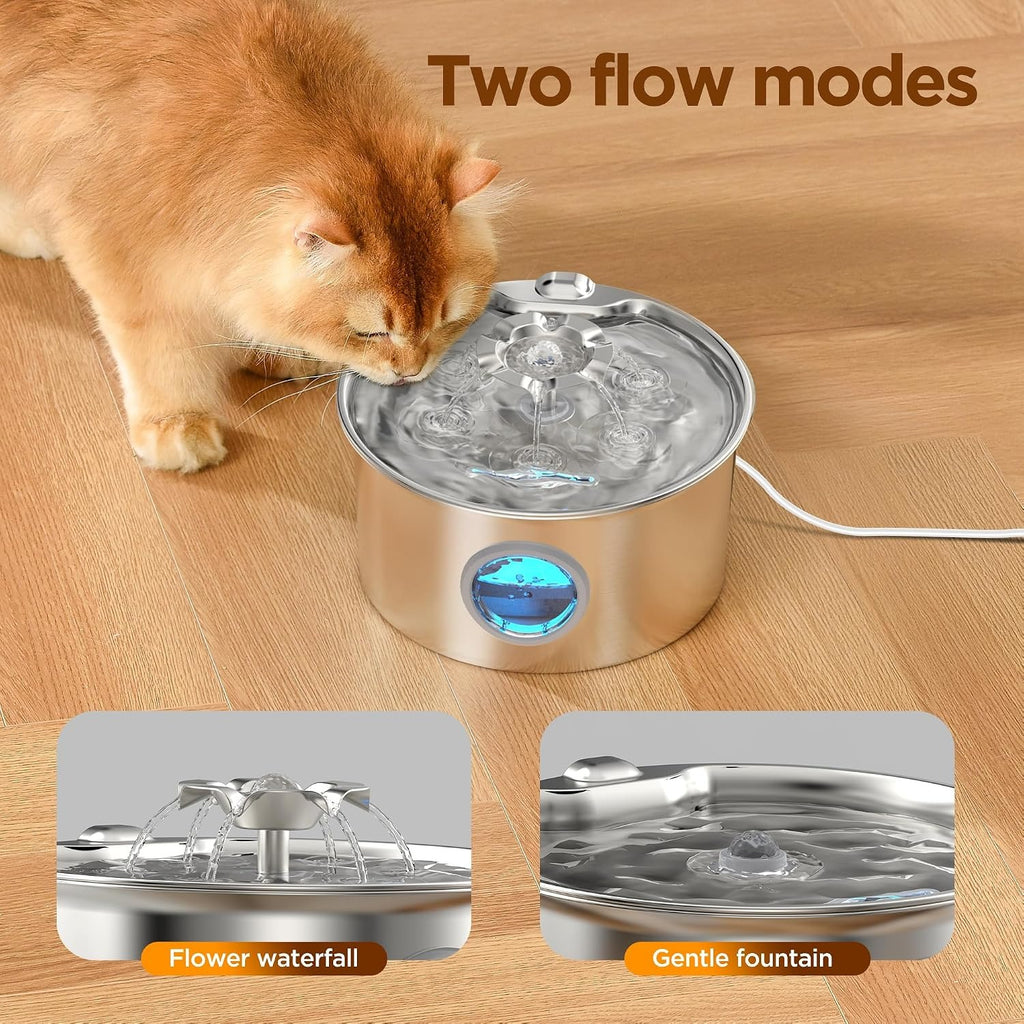 Stainless Steel Cat Water Fountain: 88oz/2.6L Cat Fountain for Drinking