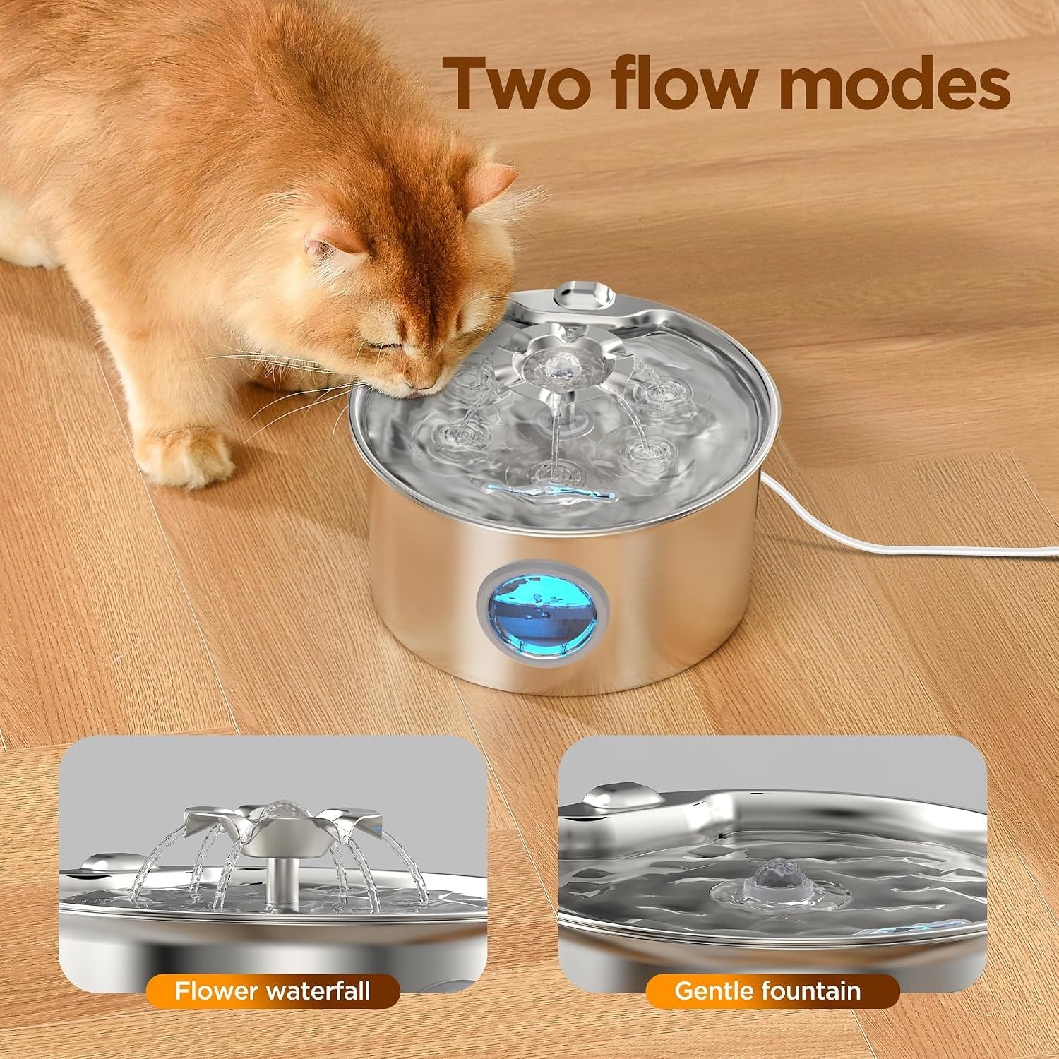 Stainless Steel Cat Water Fountain: 88oz/2.6L Cat Fountain for Drinking