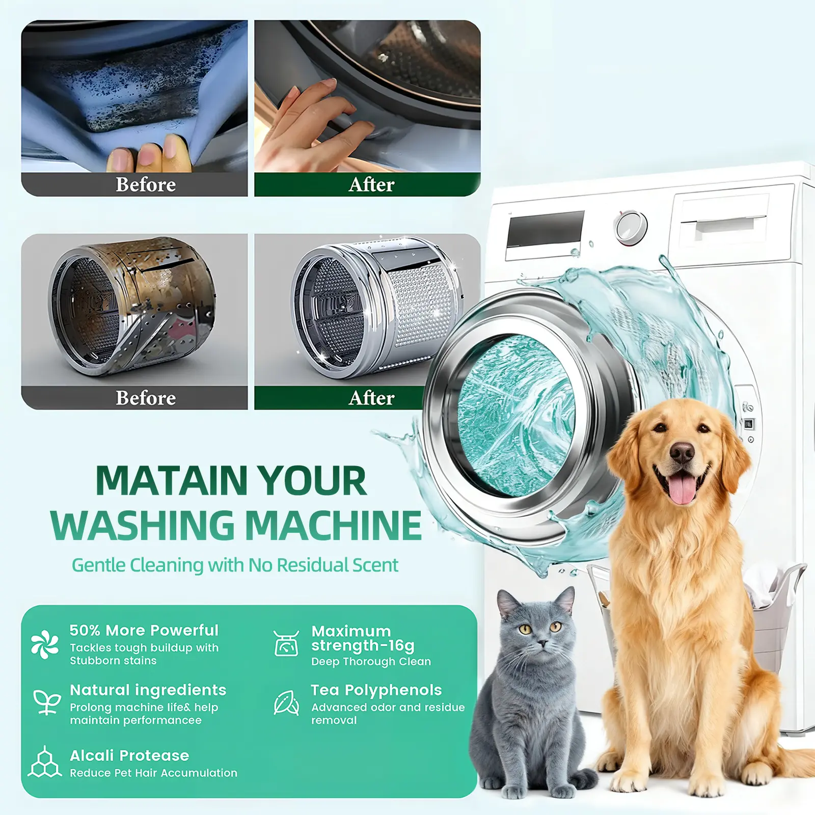 SOPAMI Washing Machine Cleaner Tablets | Eco-Friendly, Pet-Safe Deep Clean & Odor Eliminator