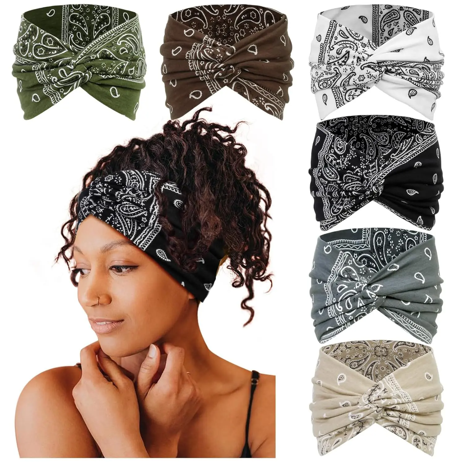 6-Pack Boho Wide Headbands for Women – Stretchy, Non-Slip Yoga & Workout Hair Wraps