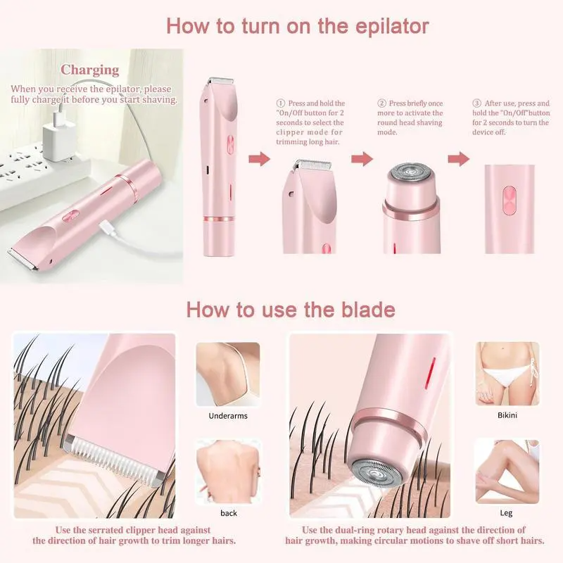Trimmer for Women, Electric Shaver and Razor Rechargeable 2-in-1 Body and Facial Epilator