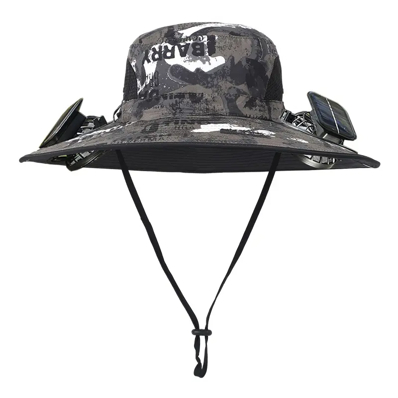 Men's Wireless Solar Fan Hat, Solid Wide Brim Sun Hat with 2 Cooling Fans & USB Charging for Fishing