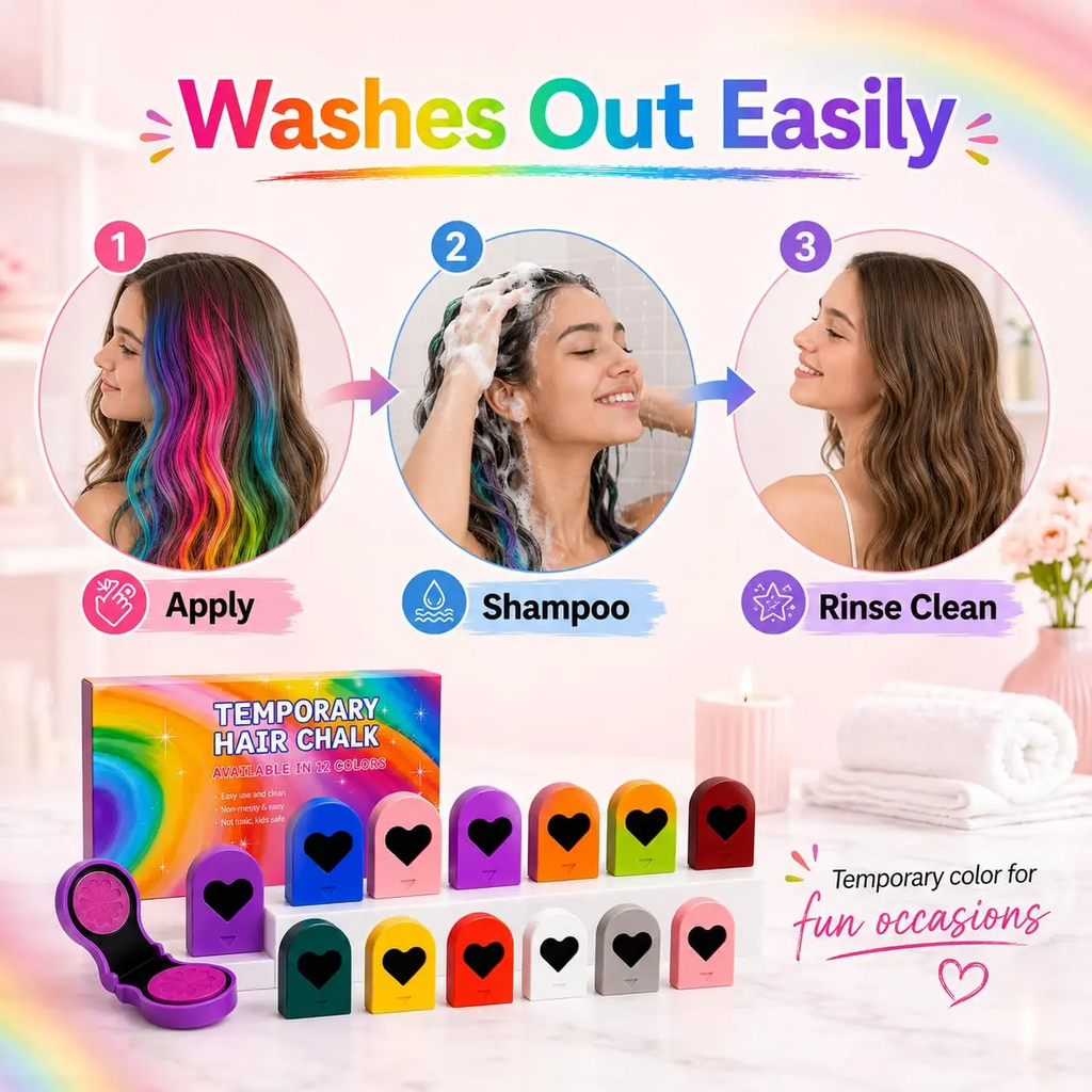 Temporary Hair Chalk Set | 6 or 12 Colors | Easy Wash-Off | Kids Safe