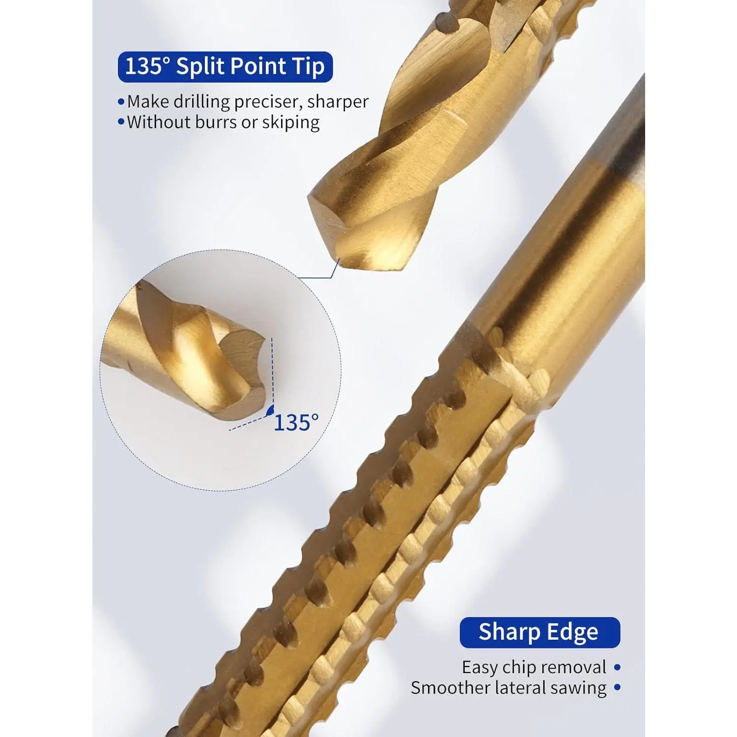 8 Pack Titanium GJANSH Coated HSS Twist Drill Bits