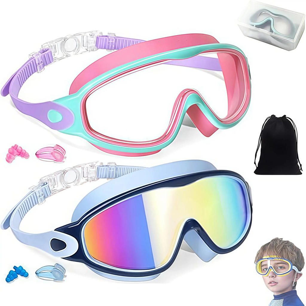 2 Pack Kids Swim Goggles for 3-15+ UV Protection Anti-Fog High Definition