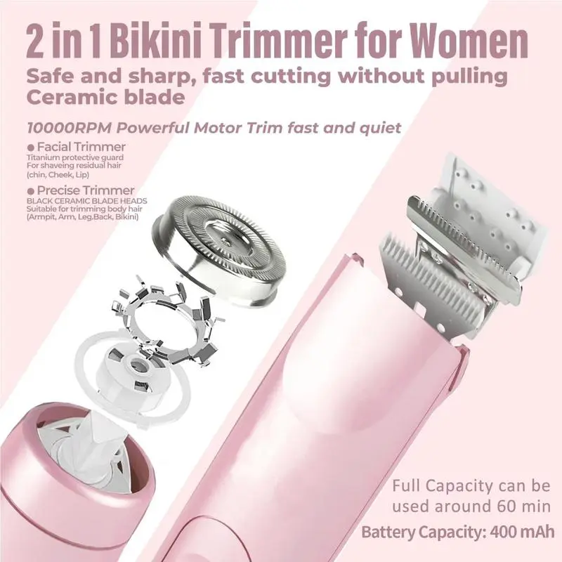 Trimmer for Women, Electric Shaver and Razor Rechargeable 2-in-1 Body and Facial Epilator